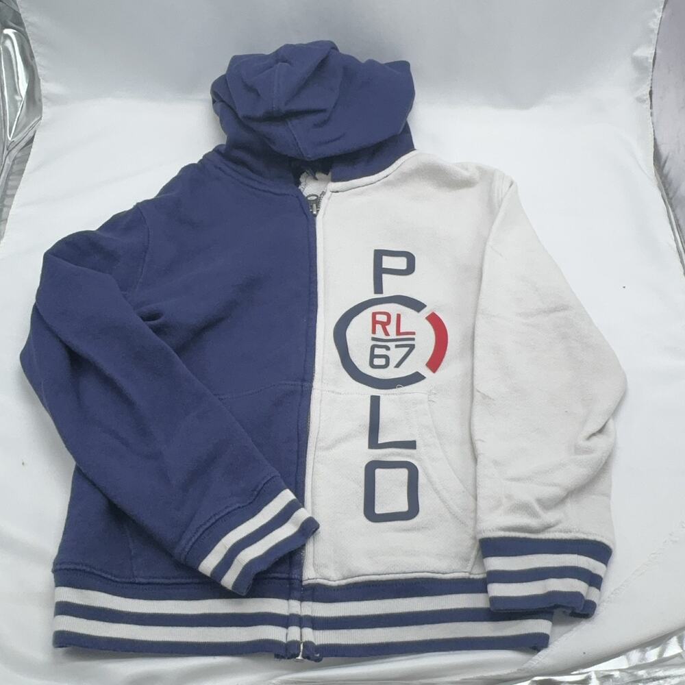 Polo Ralph Lauren Split Color Full Zip Hoodie Boys 7 Navy White Cotton Flag